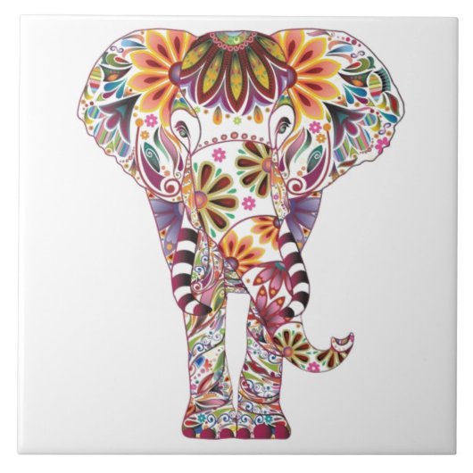 Levendige kleuren Mandala Elephant Tegeltje (Voorkant)