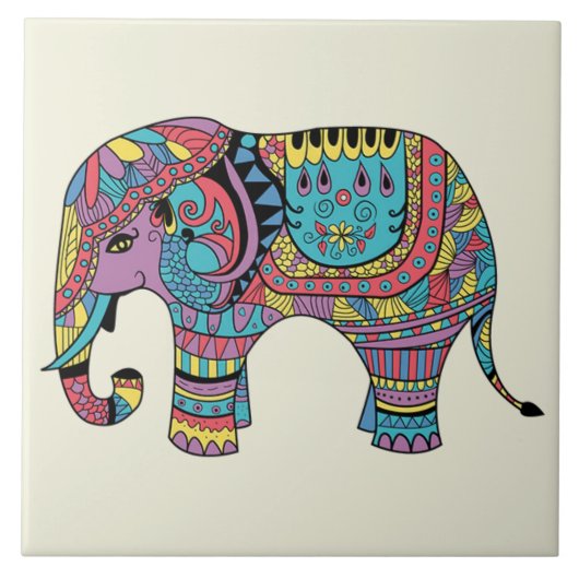 Levendige kleuren Mandala Elephant Tegeltje (Voorkant)