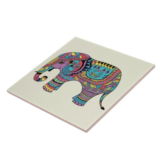 Levendige kleuren Mandala Elephant Tegeltje (Zijkant)