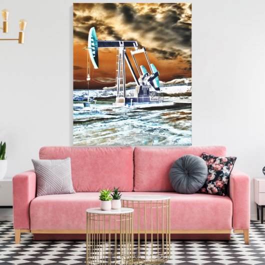 Levendige kleuren oliebron pompen (pomp jack) Unit Canvas Afdruk (Insitu (Woonkamer))