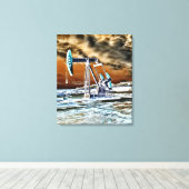 Levendige kleuren oliebron pompen (pomp jack) Unit Canvas Afdruk (Insitu (Houten vloer))