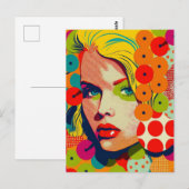Levendige kleuren Pop Art Vrouw Portret Retro Briefkaart (Voorkant / Achterkant)