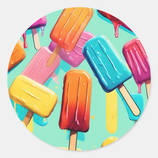 Levendige kleuren popsicles zomer ronde sticker (Voorkant)