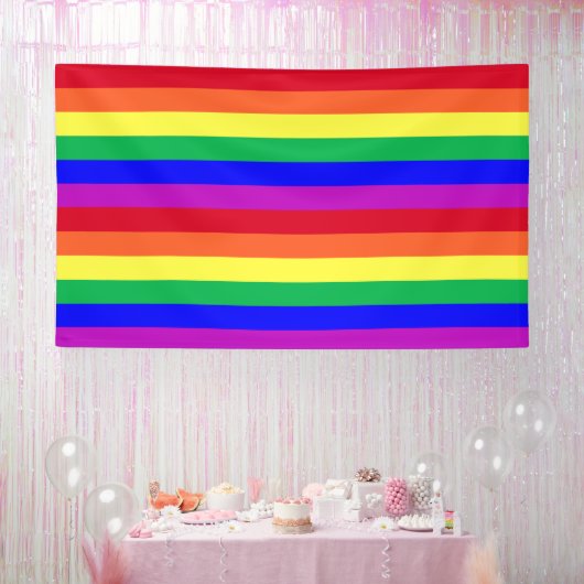 Levendige kleuren Rainbow Stripes LGBT Party Achte Spandoek (Feest)