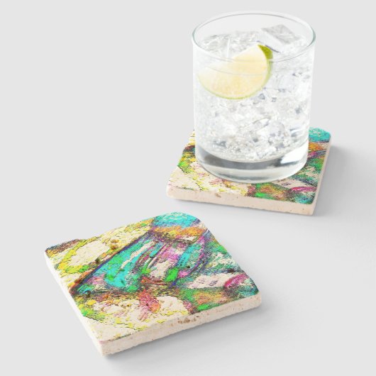 Levendige kleuren - Rustisch en ruw als ruw Stenen Onderzetter (Zijkant)