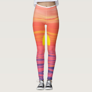Levendige kleuren zonsondergang op het strand leggings
