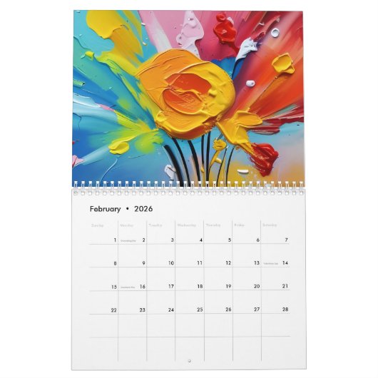 Levendige kleurenbloemen Schilderkalender Kalender (Feb 2026)