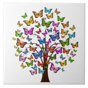Levendige kleurenvlinderboom tegeltje