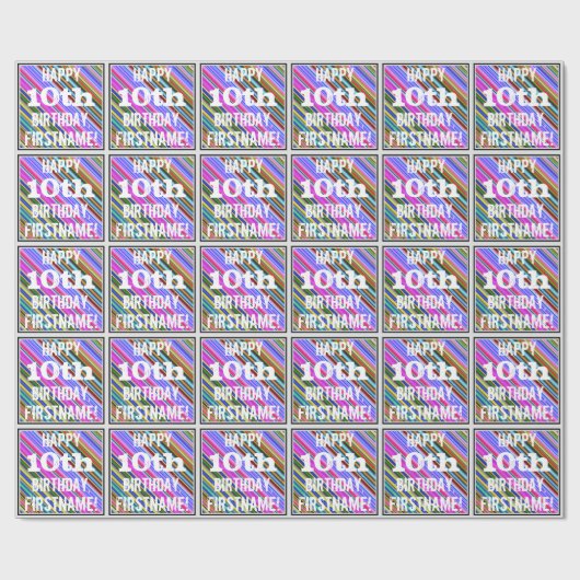 Levendige, kleurrijke 10e verjaardag + aangepaste  cadeaupapier (Vlak)