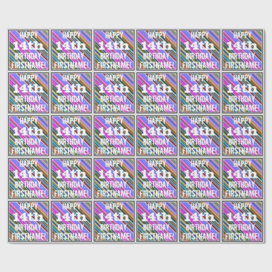 Levendige, kleurrijke 14e verjaardag + aangepaste  cadeaupapier (Vlak)