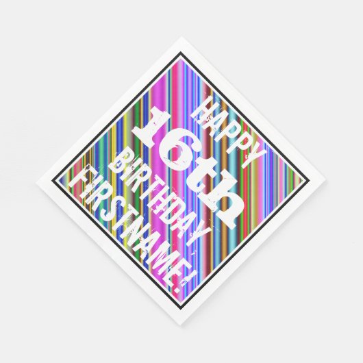 Levendige, kleurrijke 16e verjaardag + aangepaste  servetten (Hoek)