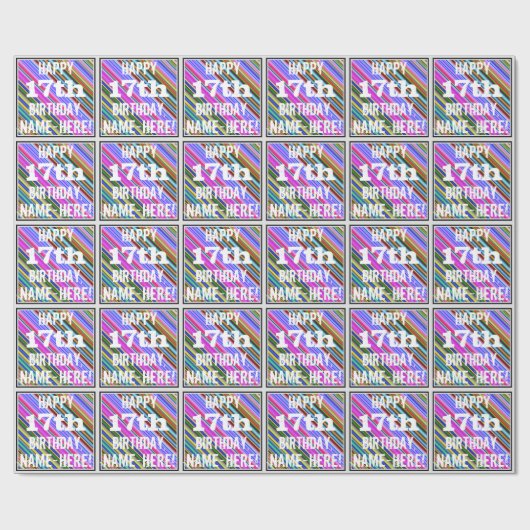 Levendige, kleurrijke 17e verjaardag + aangepaste  cadeaupapier (Vlak)
