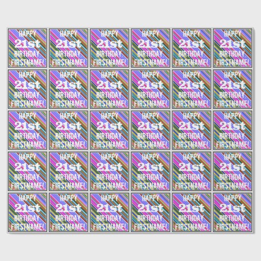 Levendige, kleurrijke 21ste verjaardag + aangepast cadeaupapier (Vlak)