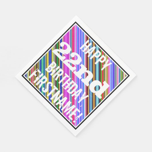 Levendige, kleurrijke 22e verjaardag + aangepaste  servet (Hoek)