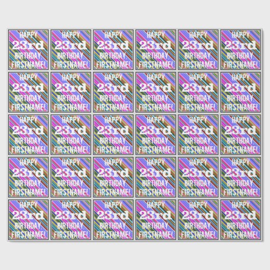 Levendige, kleurrijke 23e verjaardag + aangepaste  cadeaupapier (Vlak)