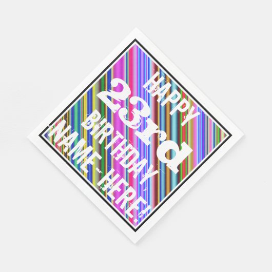 Levendige, kleurrijke 23e verjaardag + aangepaste  servet (Hoek)