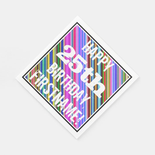 Levendige, kleurrijke 25e verjaardag + aangepaste  servetten (Hoek)