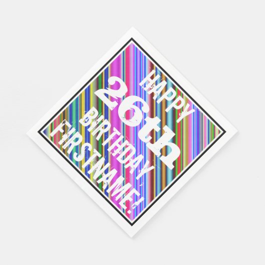 Levendige, kleurrijke 26e verjaardag + aangepaste servet (Hoek)