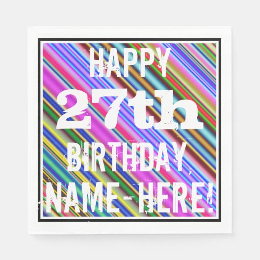 Levendige, kleurrijke 27e verjaardag + aangepaste servet (Voorkant)