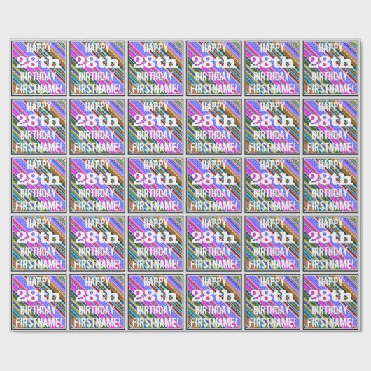 Levendige, kleurrijke 28e verjaardag + aangepaste cadeaupapier (Vlak)