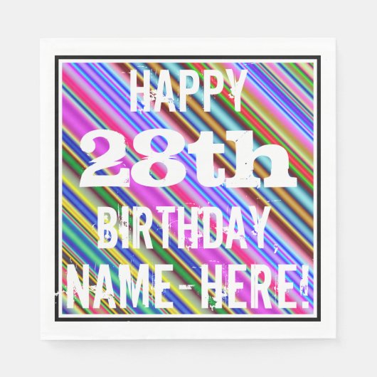 Levendige, kleurrijke 28e verjaardag + aangepaste servet (Voorkant)