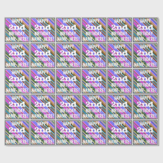 Levendige, kleurrijke 2e verjaardag + aangepaste n cadeaupapier (Vlak)