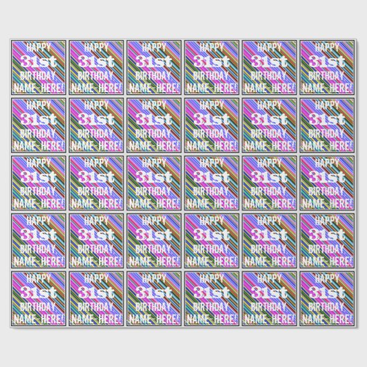 Levendige, kleurrijke 31e verjaardag + aangepaste  cadeaupapier (Vlak)