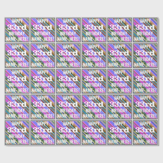 Levendige, kleurrijke 33e verjaardag + aangepaste cadeaupapier (Vlak)
