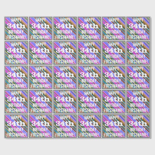 Levendige, kleurrijke 34e verjaardag + aangepaste cadeaupapier (Vlak)