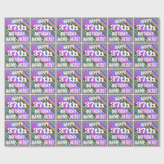 Levendige, kleurrijke 37e verjaardag + aangepaste cadeaupapier (Vlak)