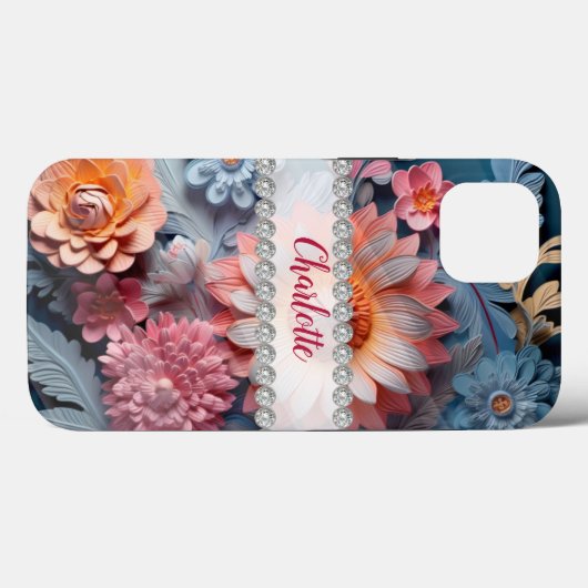 Levendige kleurrijke 3D-lijsten, diamantbloemen op Case-Mate iPhone Case (Achterkant (horizontaal))
