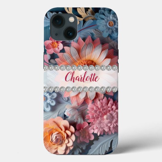 Levendige kleurrijke 3D-lijsten, diamantbloemen op Case-Mate iPhone Case (Achterkant)