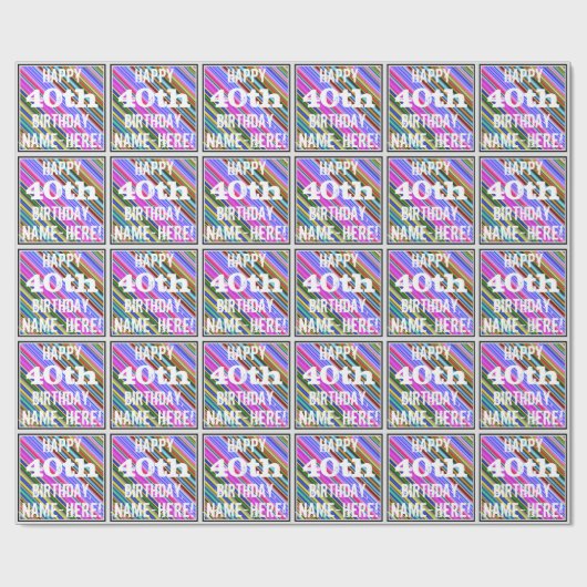 Levendige, kleurrijke 40e verjaardag + aangepaste  cadeaupapier (Vlak)