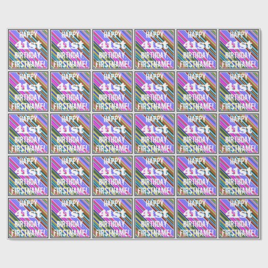 Levendige, kleurrijke 41ste verjaardag + aangepast cadeaupapier (Vlak)