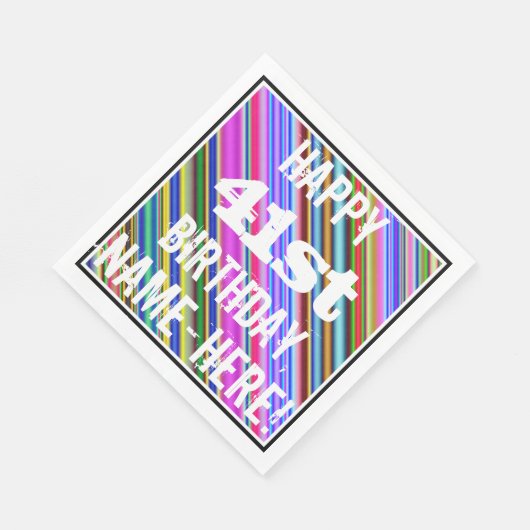 Levendige, kleurrijke 41ste verjaardag + aangepast servet (Hoek)