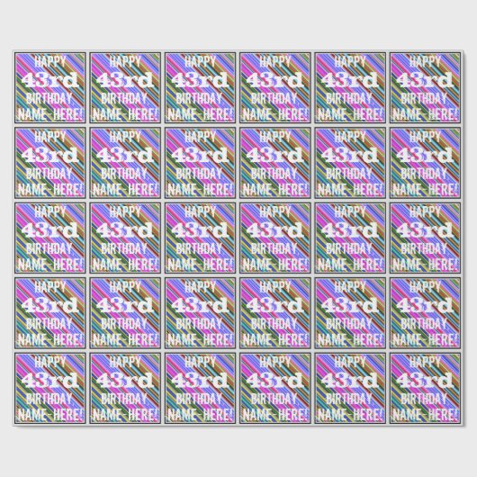 Levendige, kleurrijke 43e verjaardag + aangepaste  cadeaupapier (Vlak)