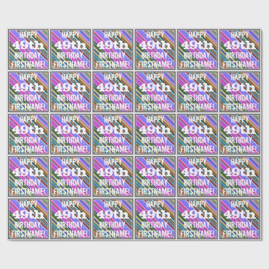 Levendige, kleurrijke 49e verjaardag + aangepaste  cadeaupapier (Vlak)