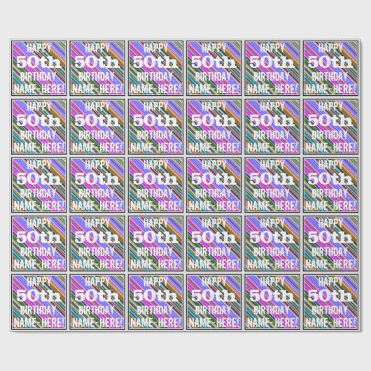 Levendige, kleurrijke 50ste verjaardag + aangepast cadeaupapier (Vlak)
