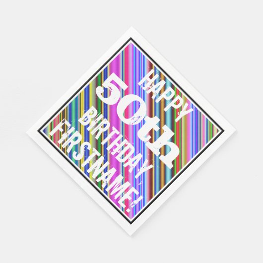 Levendige, kleurrijke 50ste verjaardag + aangepast servetten (Hoek)