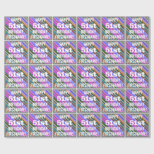 Levendige, kleurrijke 51ste verjaardag + aangepast cadeaupapier (Vlak)