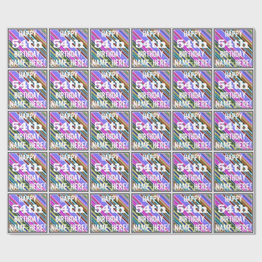Levendige, kleurrijke 54e verjaardag + aangepaste cadeaupapier (Vlak)