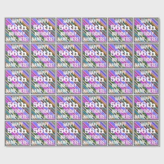 Levendige, kleurrijke 56e verjaardag + aangepaste  cadeaupapier (Vlak)