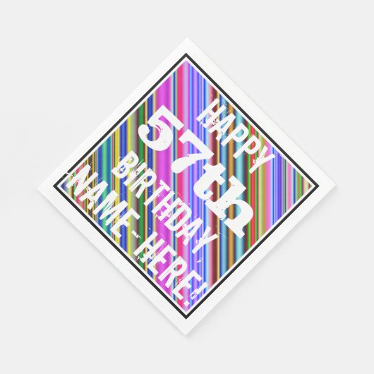 Levendige, kleurrijke 57e verjaardag + aangepaste servet (Hoek)