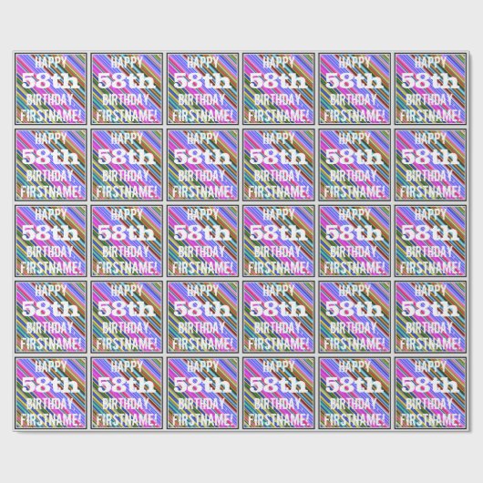 Levendige, kleurrijke 58ste verjaardag + aangepast cadeaupapier (Vlak)