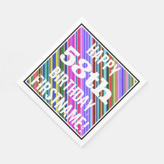 Levendige, kleurrijke 58ste verjaardag + aangepast servet (Hoek)