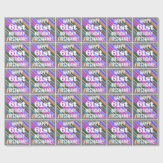 Levendige, kleurrijke 61ste verjaardag + aangepast cadeaupapier (Vlak)
