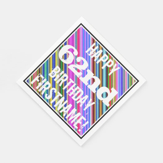 Levendige, kleurrijke 62e verjaardag + aangepaste  servet (Hoek)