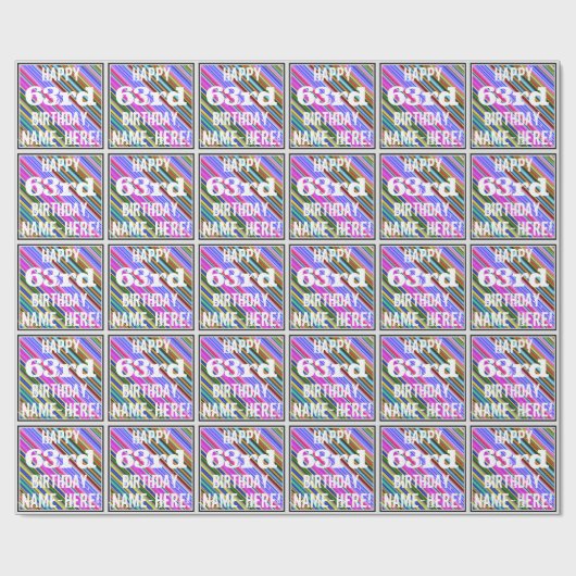 Levendige, kleurrijke 63e verjaardag + aangepaste cadeaupapier (Vlak)