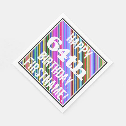 Levendige, kleurrijke 64e verjaardag + aangepaste  servet (Hoek)