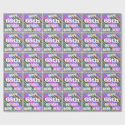 Levendige, kleurrijke 65e verjaardag + aangepaste cadeaupapier (Vlak)